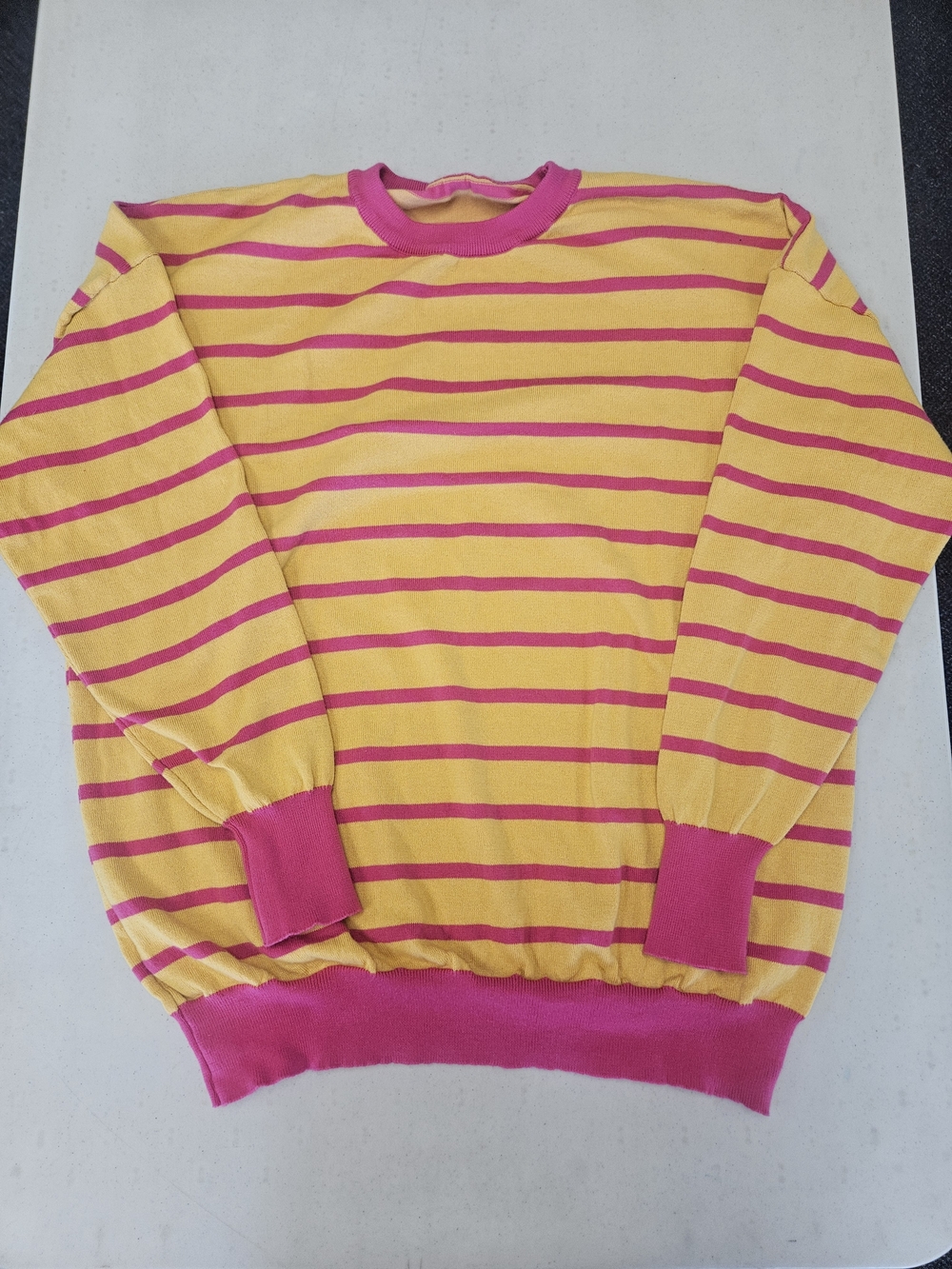 Source Unknown Yellow and Pink Striped Crewneck Sweater